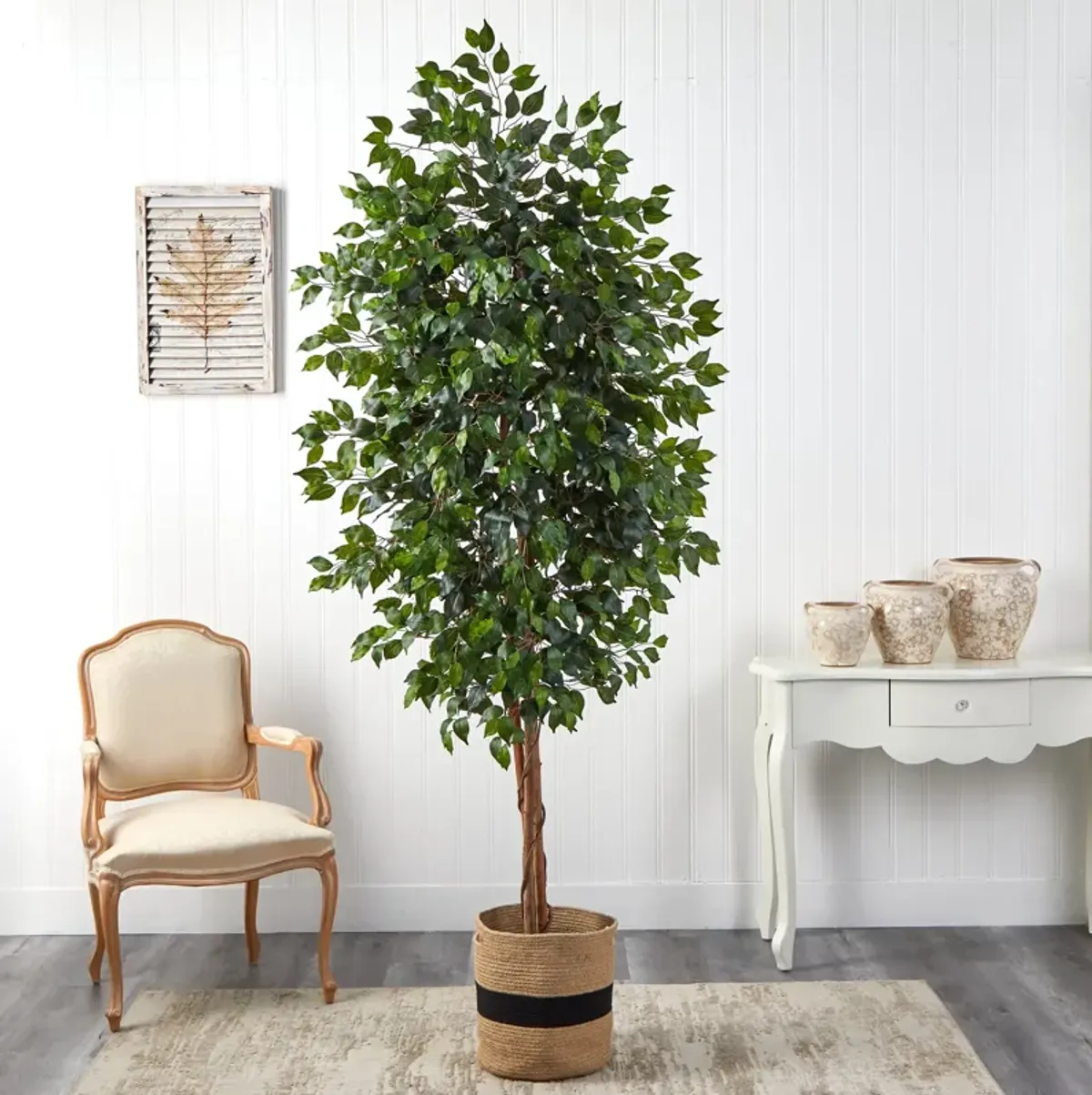 HomPlanti 8 Feet Ficus Artificial Tree in Handmade Natural Cotton Planter