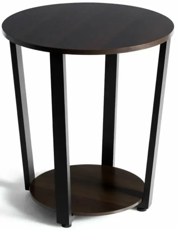 2-tier Round End Table with Storage Shelf and Metal Frame
