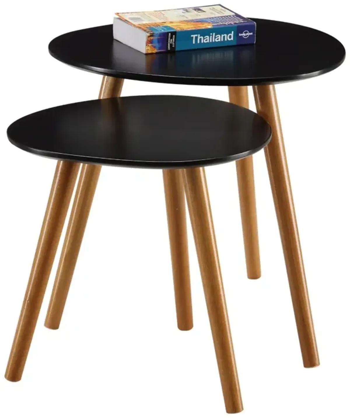 Hivvago Set of 2 - Modern Mid-Century Style Nesting Tables End Table in Black