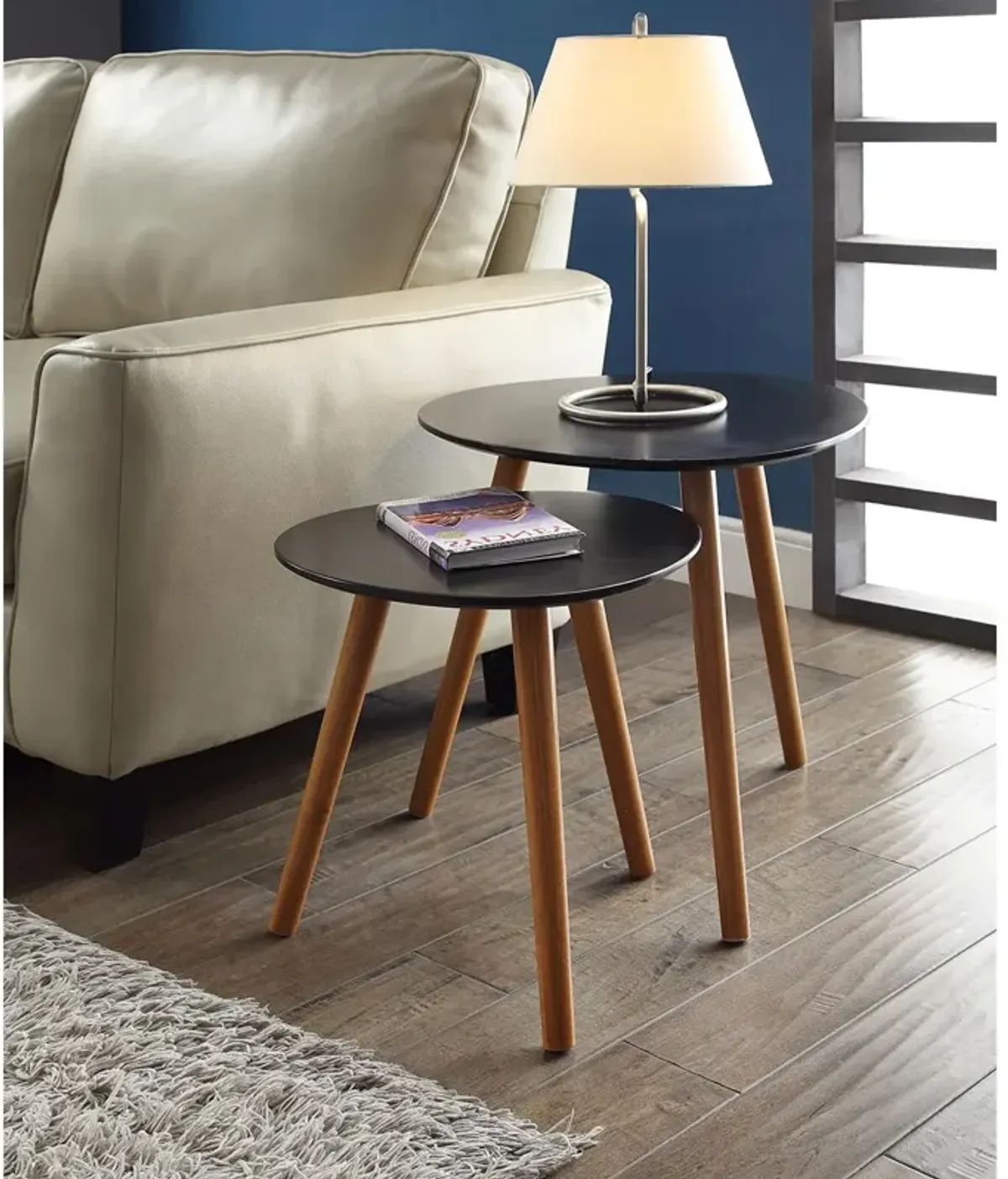 Hivvago Set of 2 - Modern Mid-Century Style Nesting Tables End Table in Black