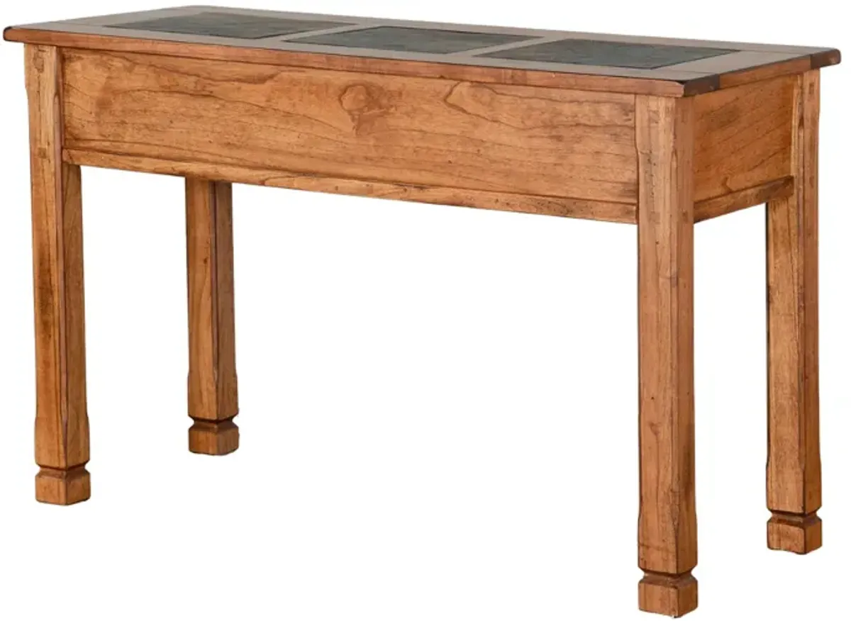 Marv Sofa Table w 2 Drawers, 48 Inch Rectangular Slate Inlay, Brown - Benzara