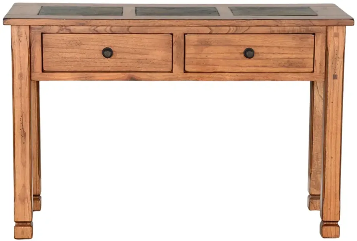 Marv Sofa Table w 2 Drawers, 48 Inch Rectangular Slate Inlay, Brown - Benzara