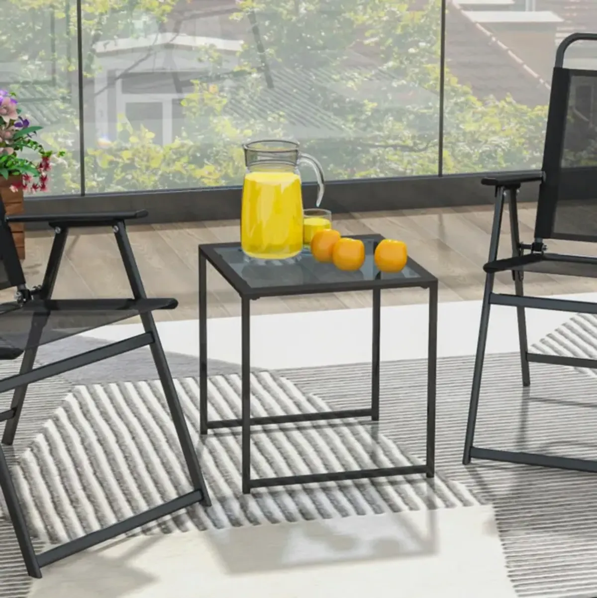 Hivvago Tempered Glass Side Table with Metal Frame for Indoor and Outdoor