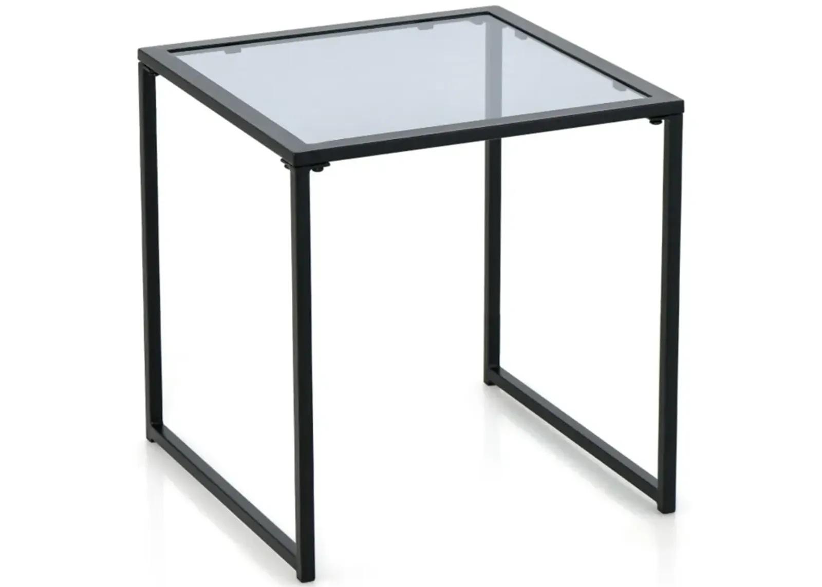 Hivvago Tempered Glass Side Table with Metal Frame for Indoor and Outdoor