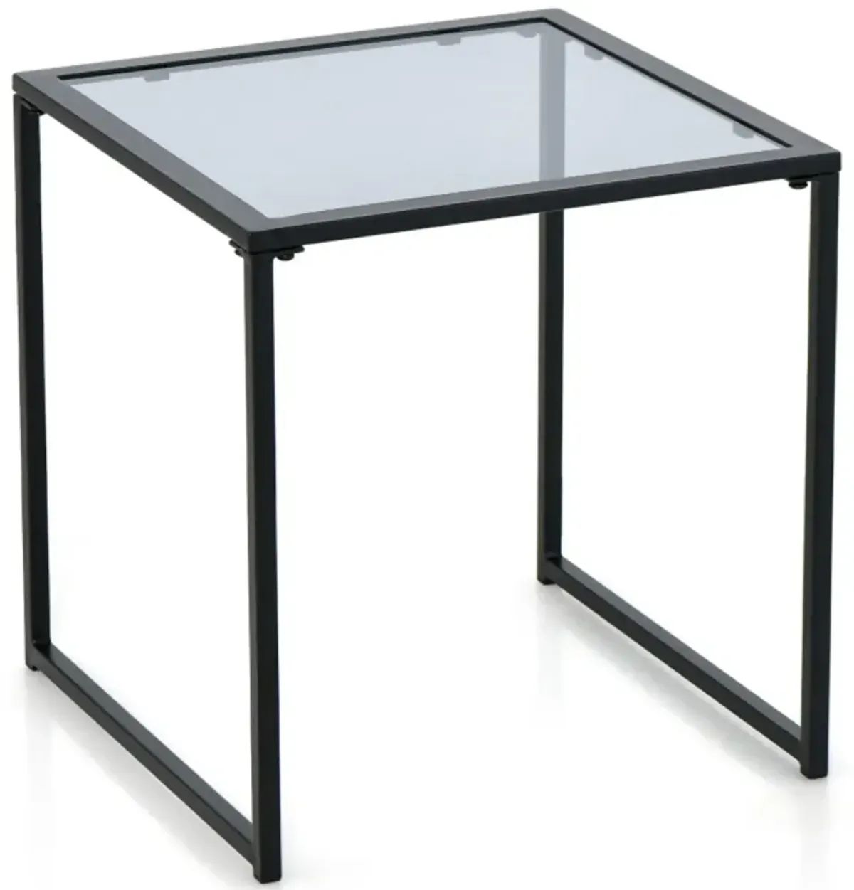 Hivvago Tempered Glass Side Table with Metal Frame for Indoor and Outdoor