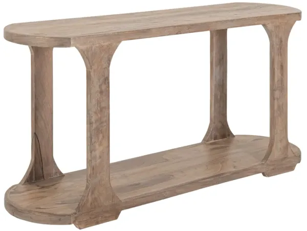 Eray 59 Inch Sofa Console Table w Shelf, Oblong Frame, Brown Teak Wood