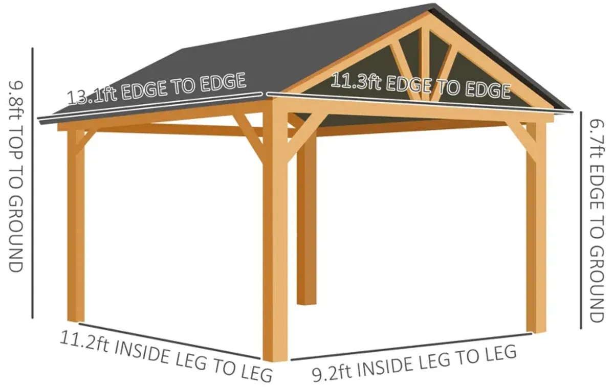 Natural/Black Garden Pavilion: 11'x13' Hardtop Gazebo with Wooden Frame