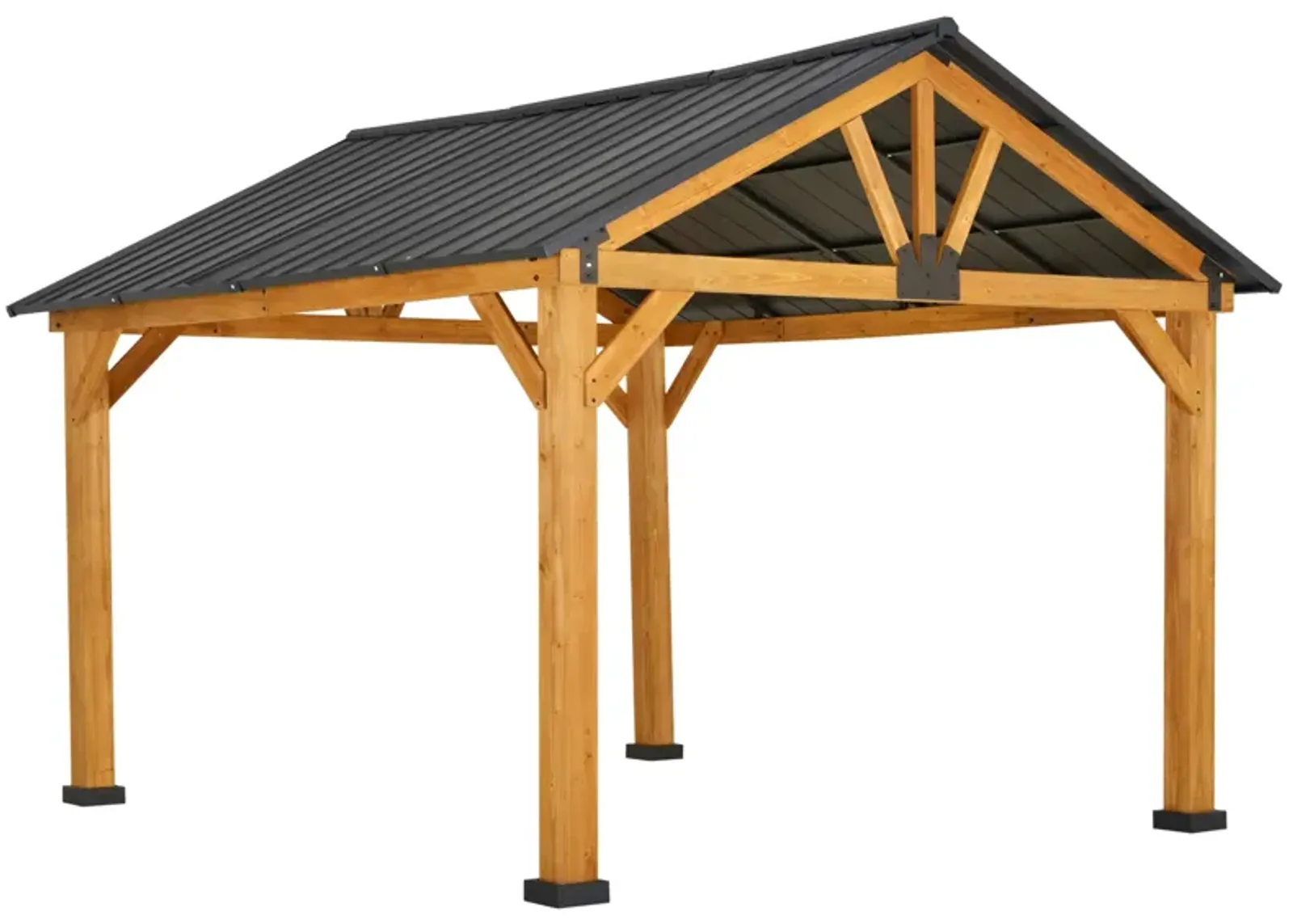 Natural/Black Garden Pavilion: 11'x13' Hardtop Gazebo with Wooden Frame