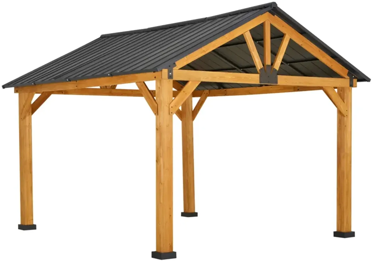 Natural/Black Garden Pavilion: 11'x13' Hardtop Gazebo with Wooden Frame