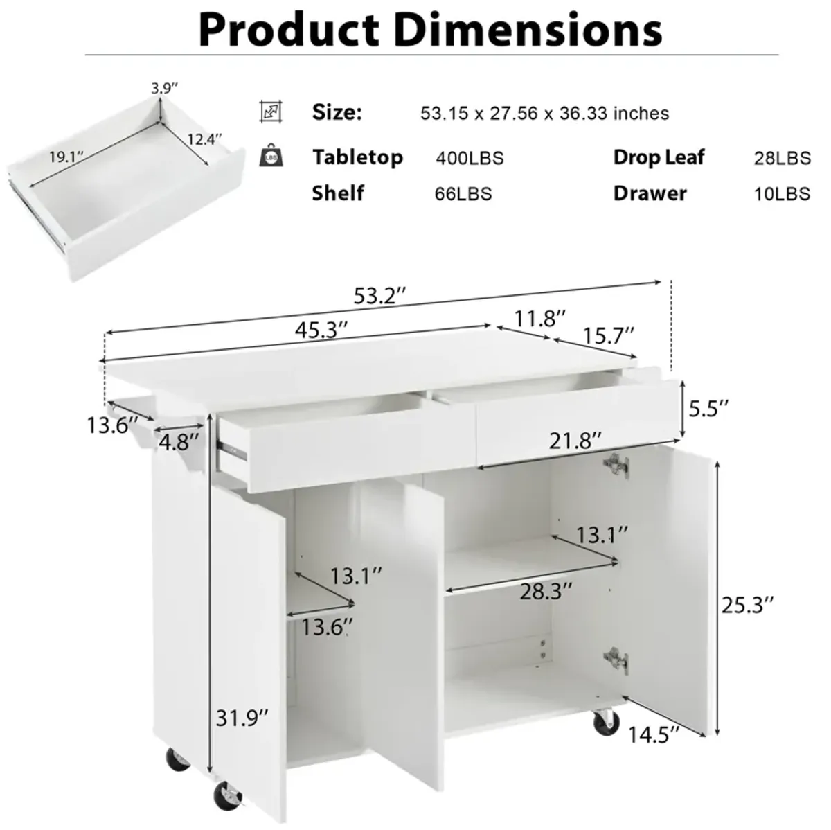 Merax Kitchen Island with Drop Leaf and Spice Rack