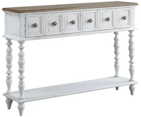 48 Inch 2 Drawer Console Table, Turned Legs, Distressed White-Benzara