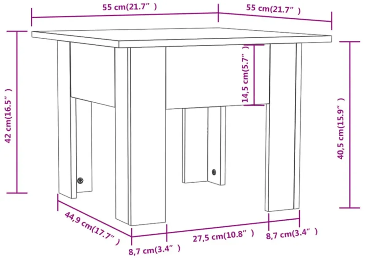 vidaXL Coffee Table Smoked Oak 21.7"x21.7"x16.5" Chipboard