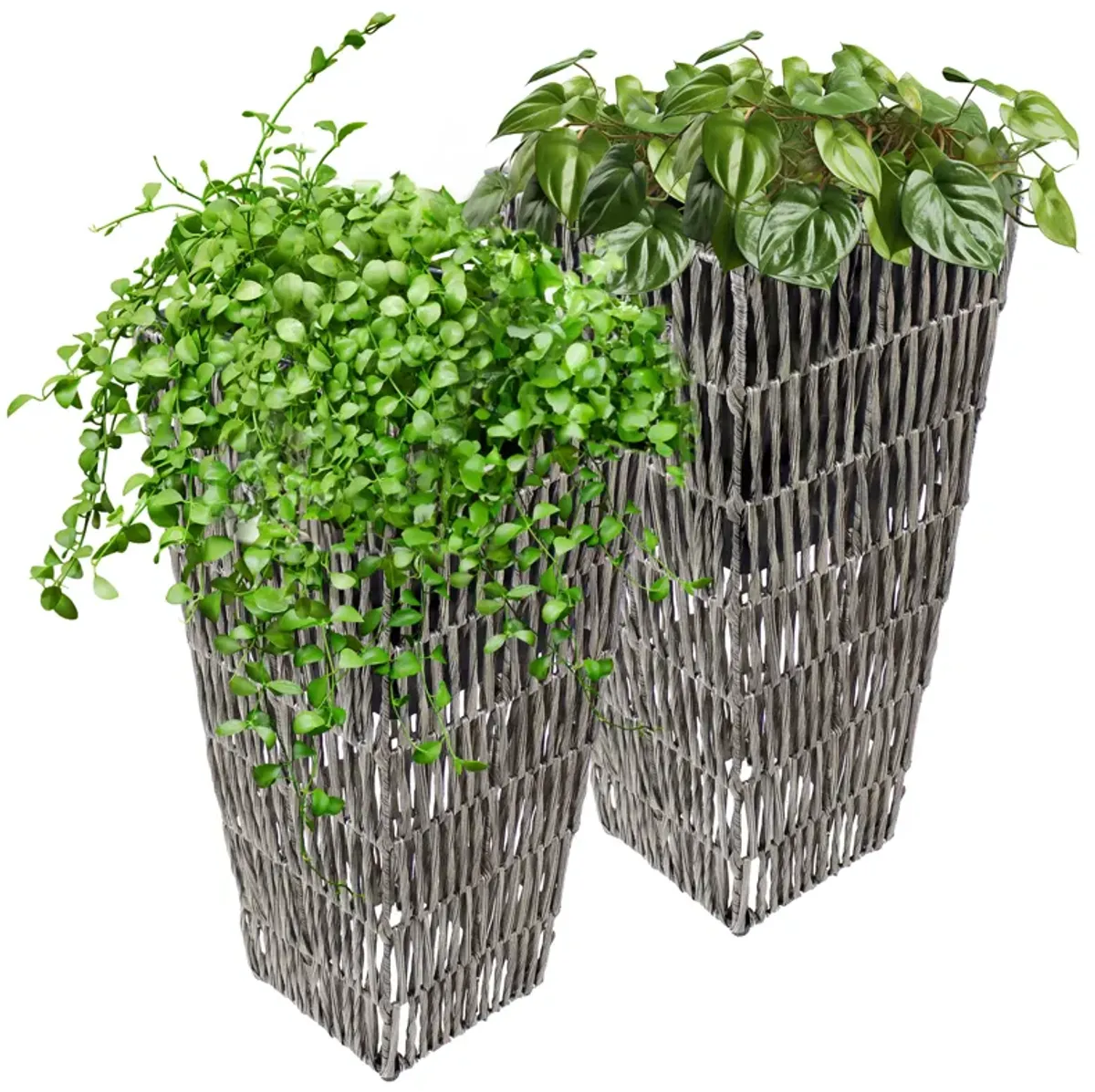 Sunnydaze Set of 2 Hyacinth Poly-Wicker Tall Planters