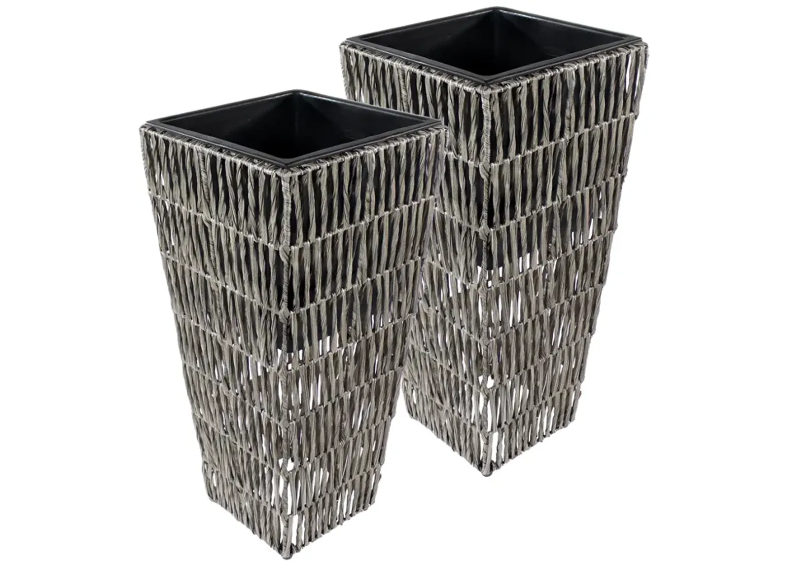 Sunnydaze Set of 2 Hyacinth Poly-Wicker Tall Planters