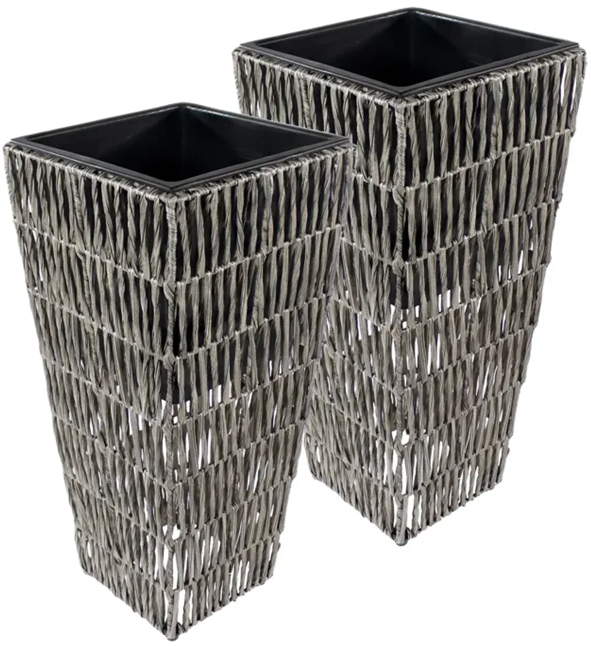 Sunnydaze Set of 2 Hyacinth Poly-Wicker Tall Planters