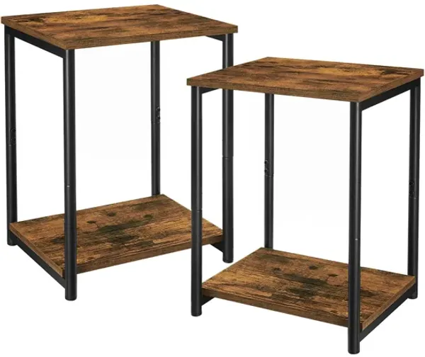 Hivvago Set of 2 Industrial Rustic Brown & Black End Tables