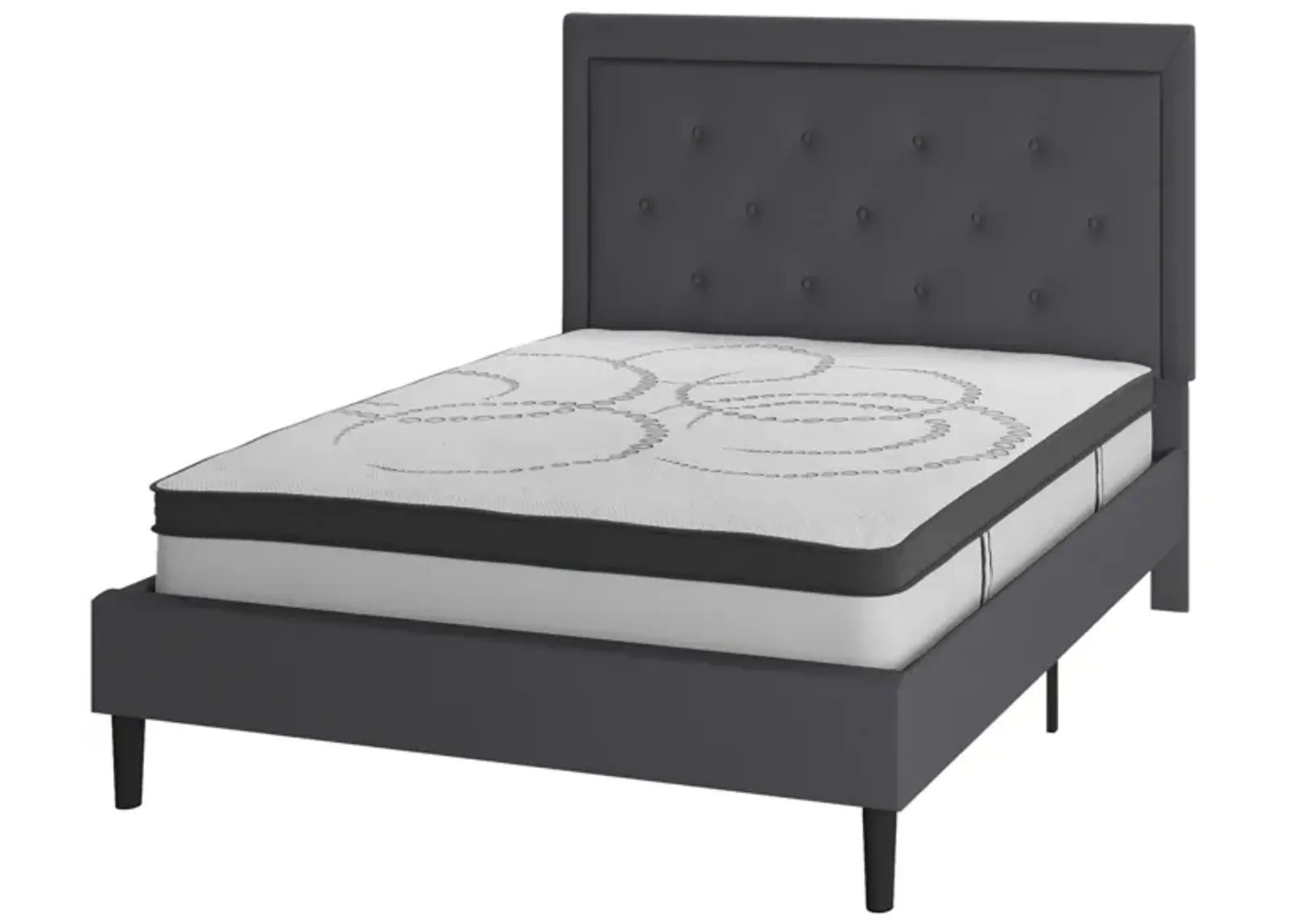 Roxbury Full Size Tufted Upholstered Platform Bed in Dark Gray Fabric with 10 Inch CertiPUR-US Certified Pocket Spring Mattress