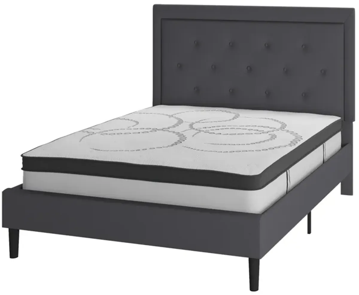 Roxbury Full Size Tufted Upholstered Platform Bed in Dark Gray Fabric with 10 Inch CertiPUR-US Certified Pocket Spring Mattress