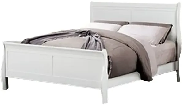 Ryla Queen Size Bed, Sleek Modern Panel Headboard Design, White Solid Wood - Benzara