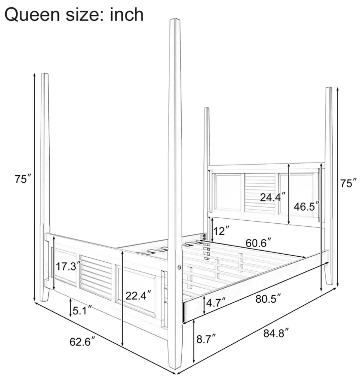 Merax Traditional Solid Wood Four Poster Canopy Bed