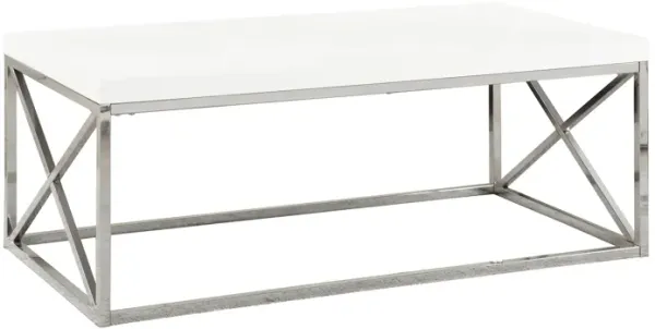 Monarch Specialties I 3028 Coffee Table, Accent, Cocktail, Rectangular, Living Room, 44"L, Metal, Laminate, Glossy White, Chrome, Contemporary, Modern