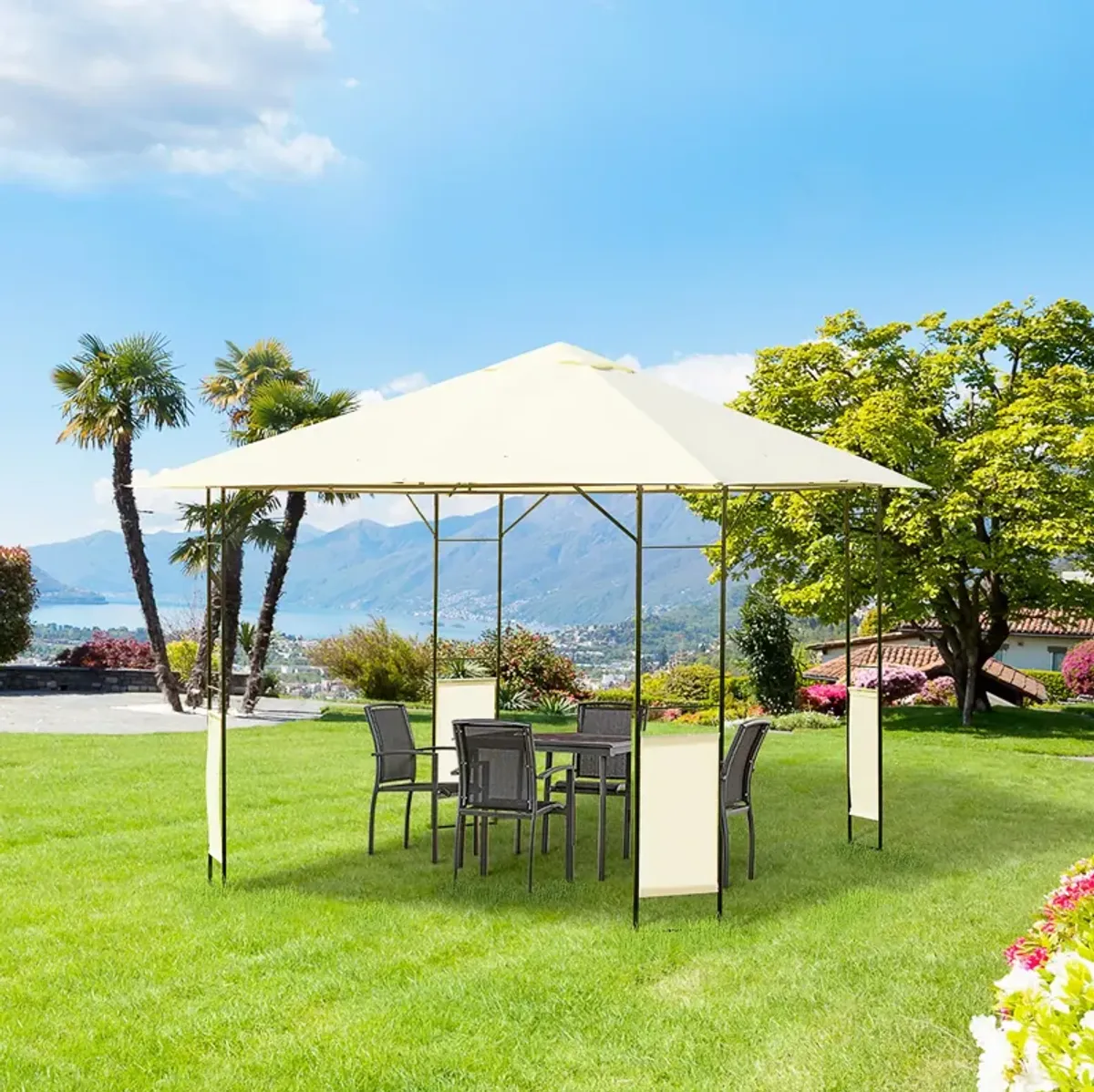 Versatile Yard Shelter: 10'x10' Modern Steel Frame Gazebo for Gatherings