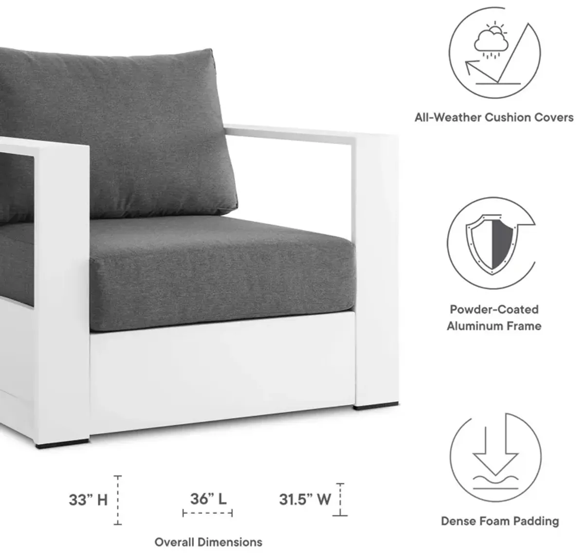 Tahoe Outdoor Patio Powder-Coated Aluminum Armchair