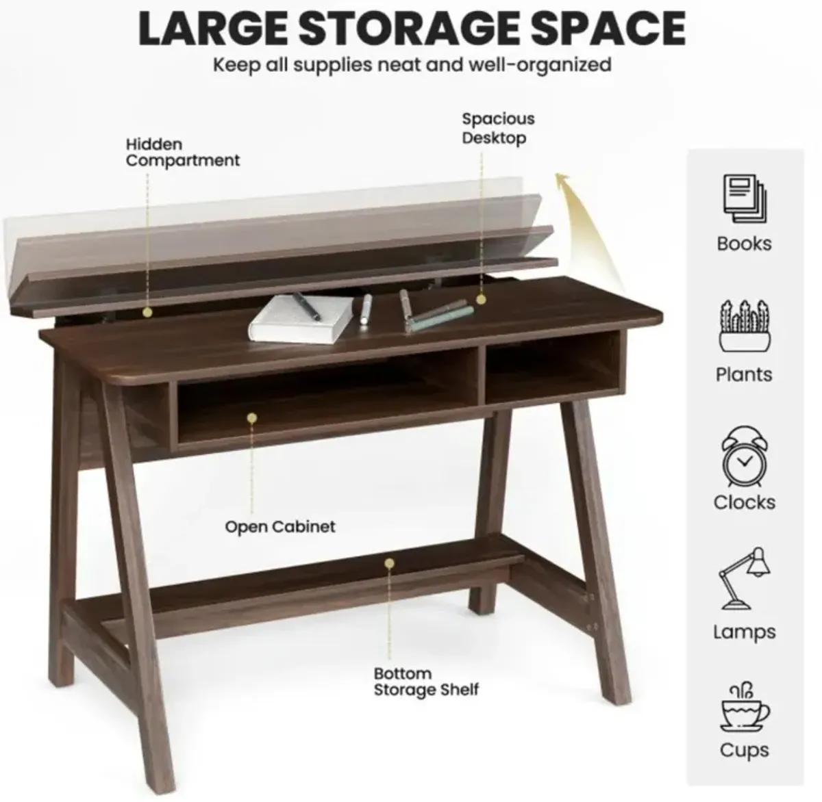 Hivvago Mid Century Writing Desk with Storage Cubes and Hidden Compartment