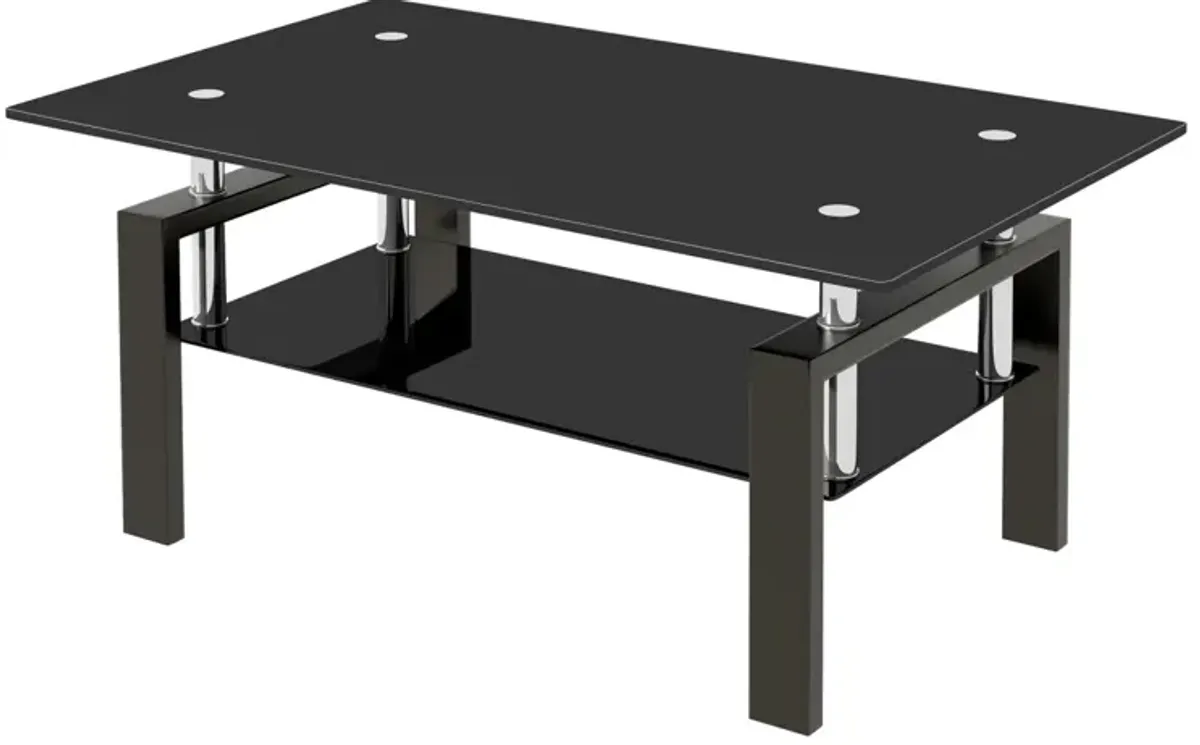 Tempered Black Glass Coffee Table, 2-Layers Tea Table