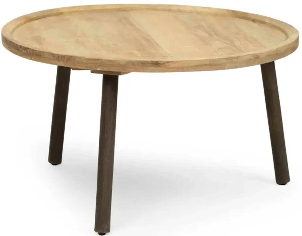 Coffee Table, 32 Inch Round Traylike Top, Natural Brown Mango Wood - Benzara