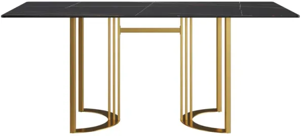 70.87" modern artificial stone white straight edge golden metal leg dining table-can accommodate 6-8 people