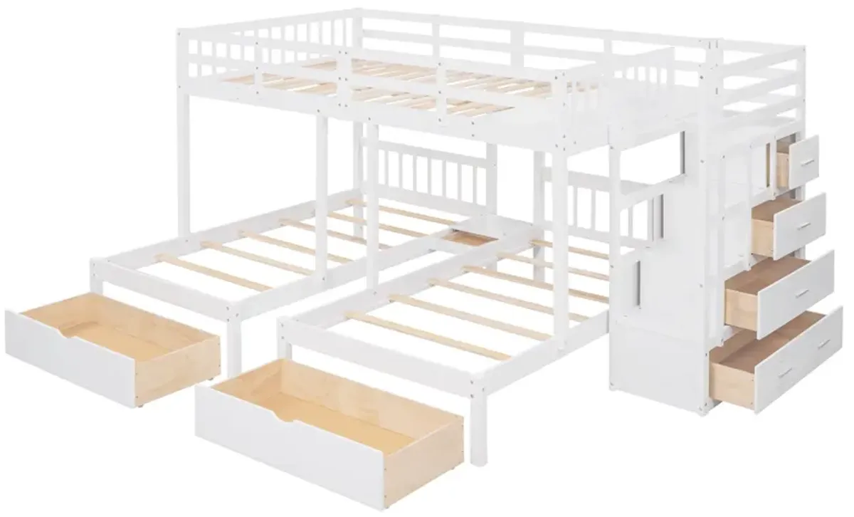 Merax Wooden Triple Bunk Bed with Drawers