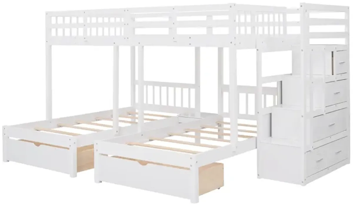 Merax Wooden Triple Bunk Bed with Drawers