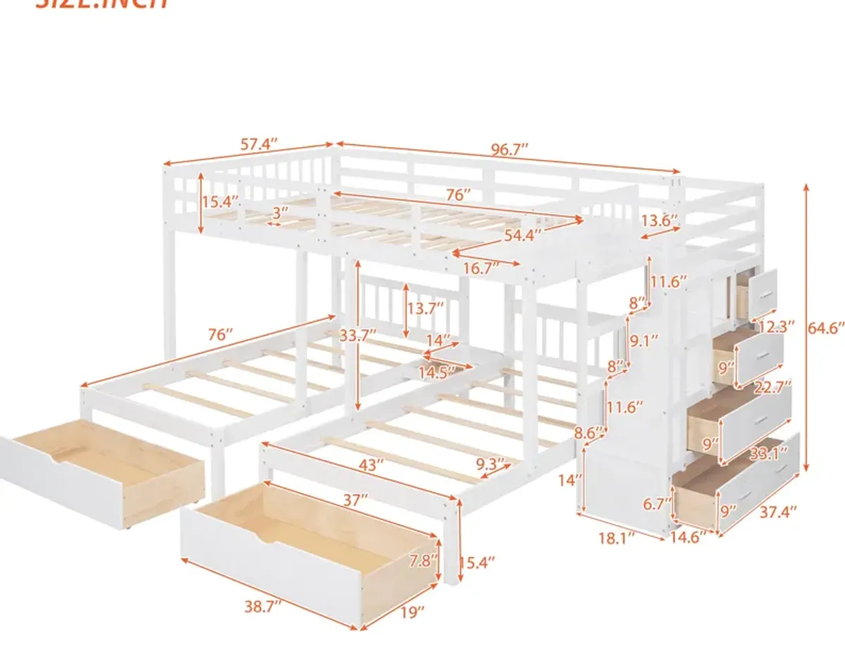 Merax Wooden Triple Bunk Bed with Drawers