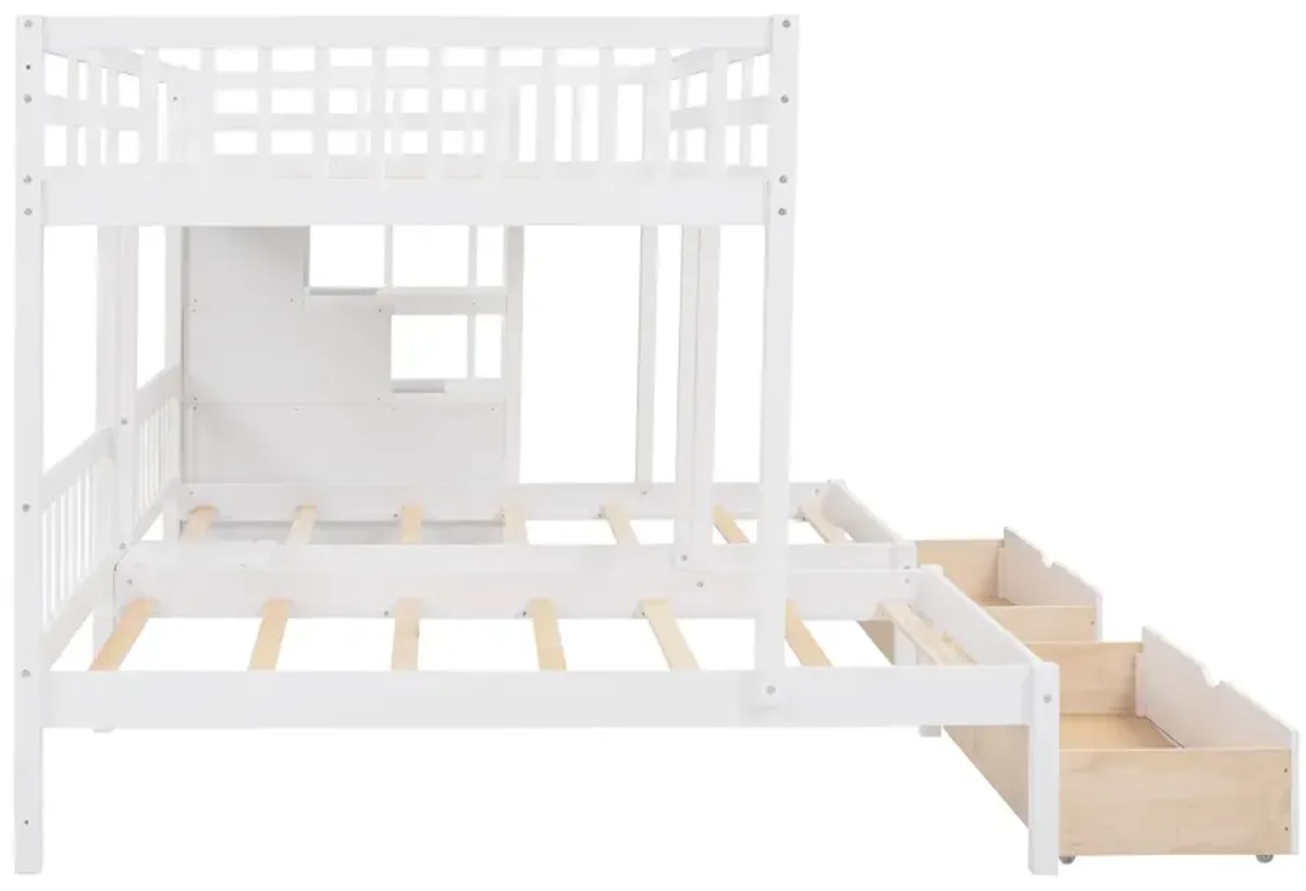 Merax Wooden Triple Bunk Bed with Drawers