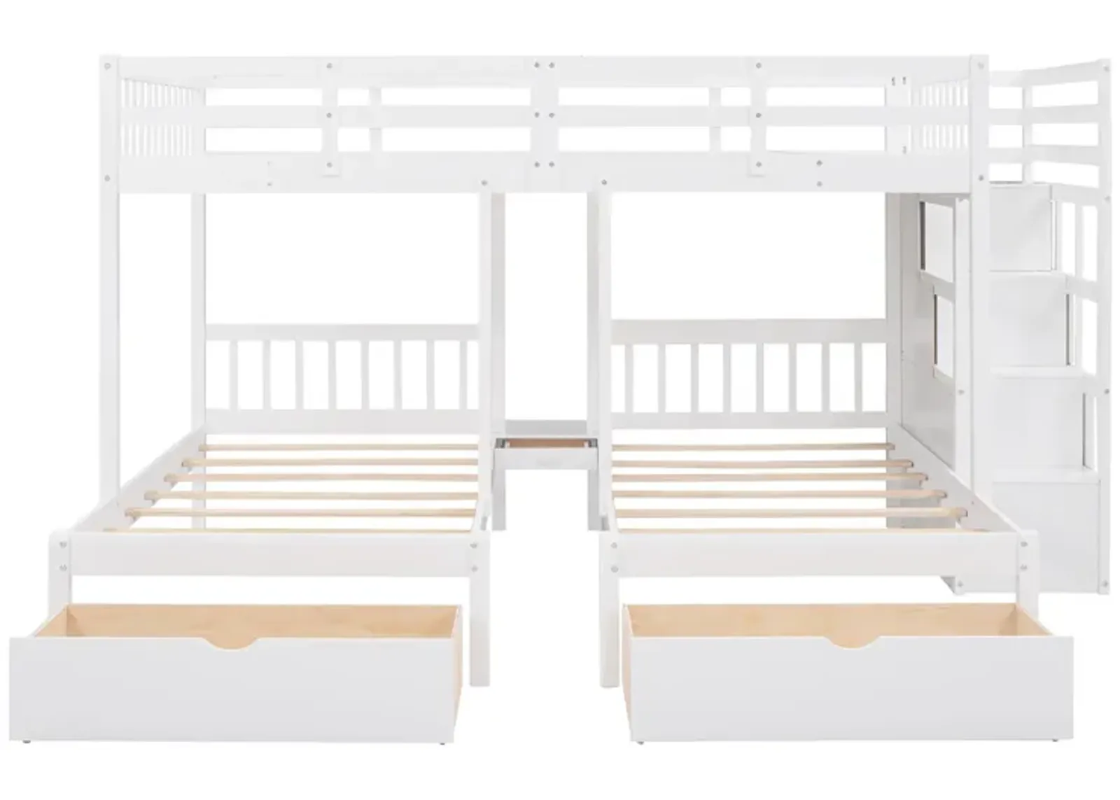 Merax Wooden Triple Bunk Bed with Drawers