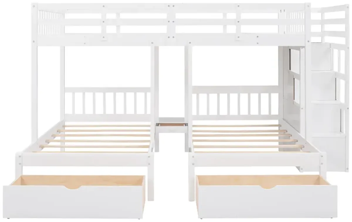 Merax Wooden Triple Bunk Bed with Drawers