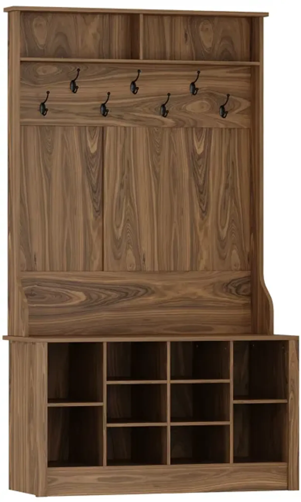 68.5 in. Black Wood 3-in-1 Hall Tree Coat Rack Storage Bench with 7-Metal Double Hooks and Shelves