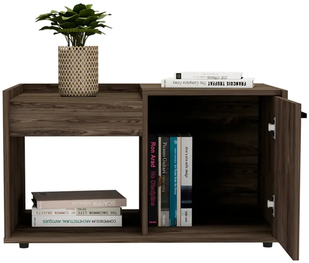 Lyon Coffee Table, Single Door Cabinet, One Open Shelf -Dark Walnut