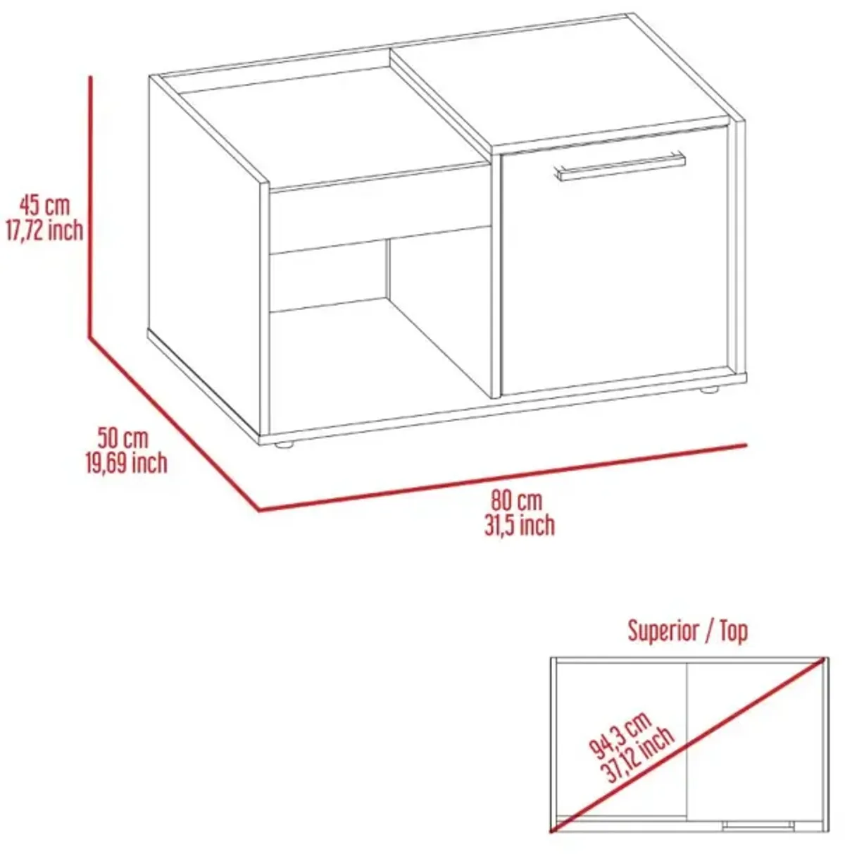 Lyon Coffee Table, Single Door Cabinet, One Open Shelf -Dark Walnut