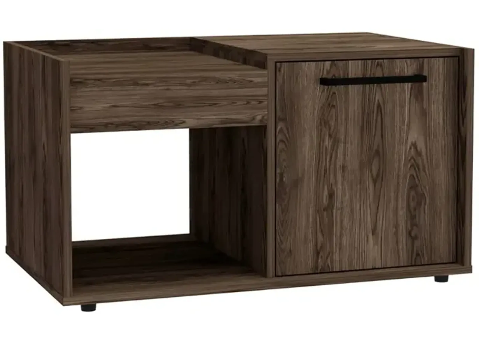 Lyon Coffee Table, Single Door Cabinet, One Open Shelf -Dark Walnut