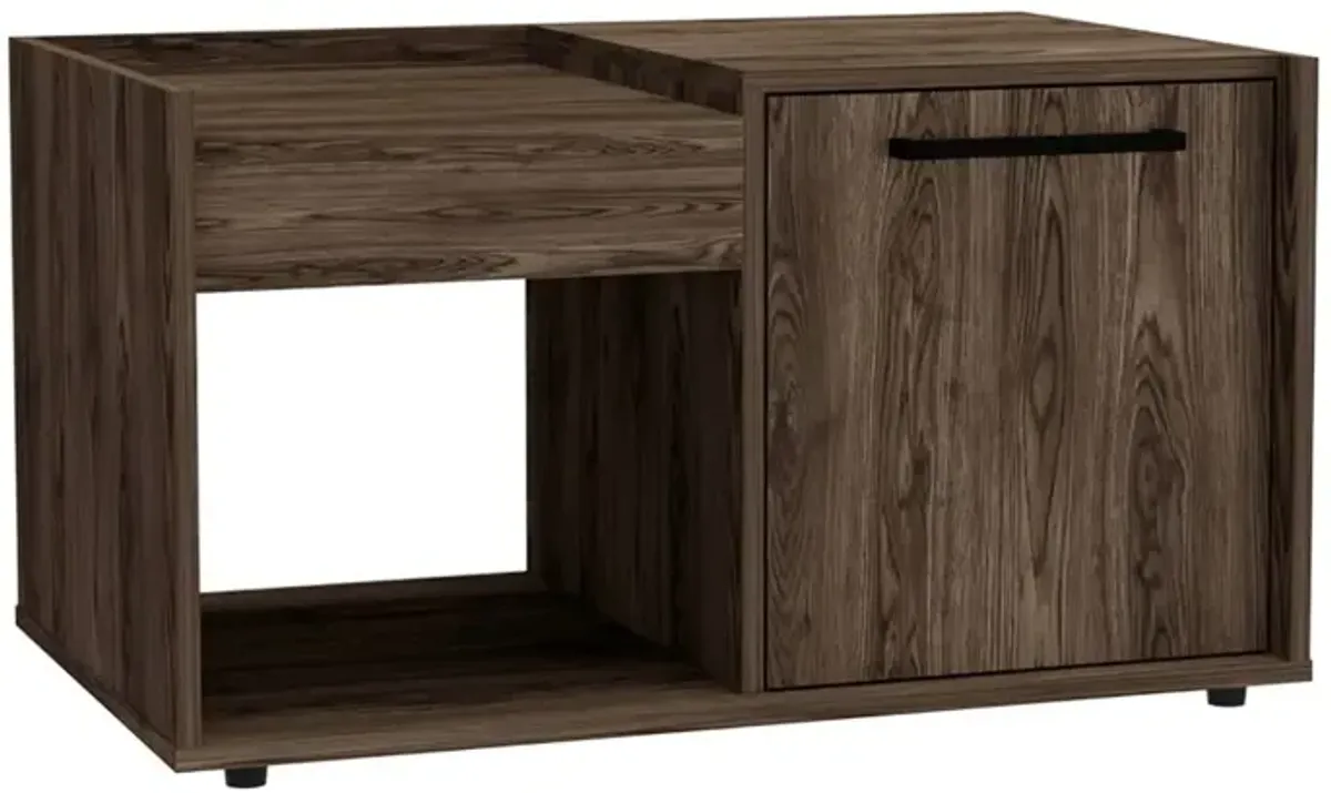 Lyon Coffee Table, Single Door Cabinet, One Open Shelf -Dark Walnut