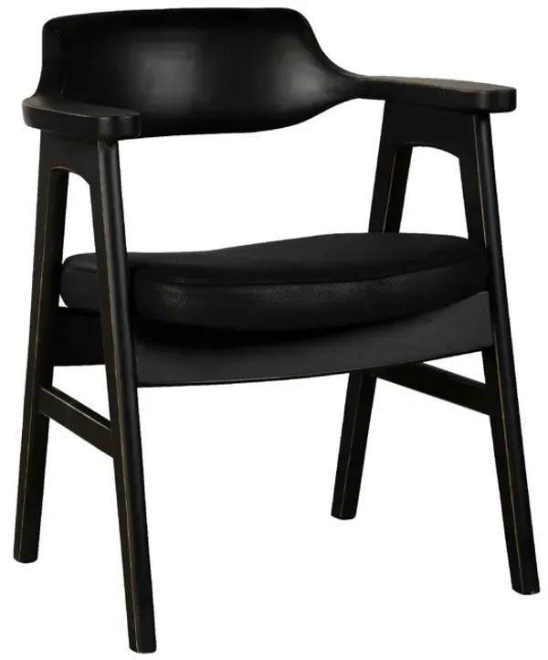 Zsy Dining Armchair w Curved Back, Black Birch Wood and Faux Leather