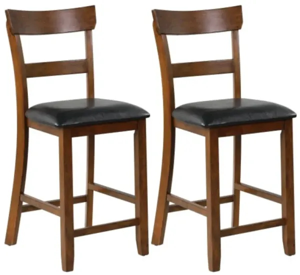 2 Pieces Counter Height Chair Set with Leather Seat and Rubber Wood Legs