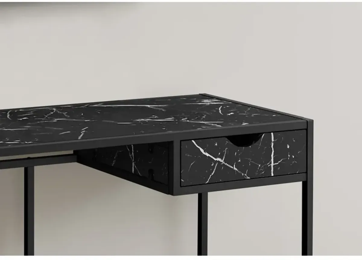 Monarch Specialties I 7572 Computer Desk, Home Office, Laptop, Storage Drawer, 42"L, Work, Metal, Laminate, Black Marble Look, Contemporary, Modern