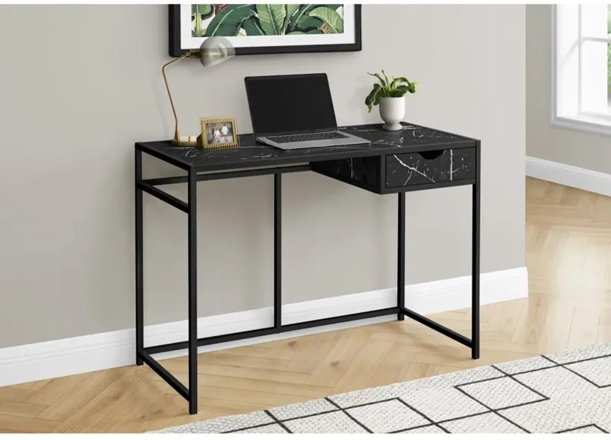 Monarch Specialties I 7572 Computer Desk, Home Office, Laptop, Storage Drawer, 42"L, Work, Metal, Laminate, Black Marble Look, Contemporary, Modern