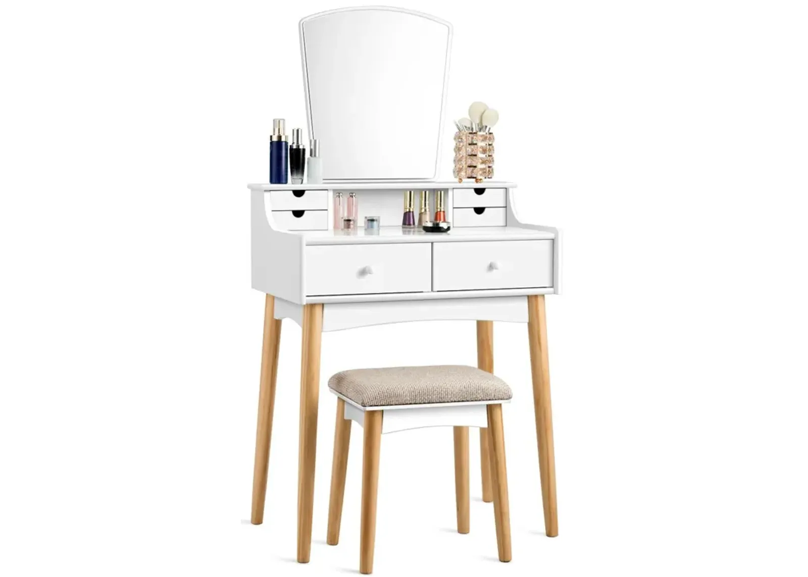 Makeup Vanity Set with 6 Drawers and Unique Shape Mirror