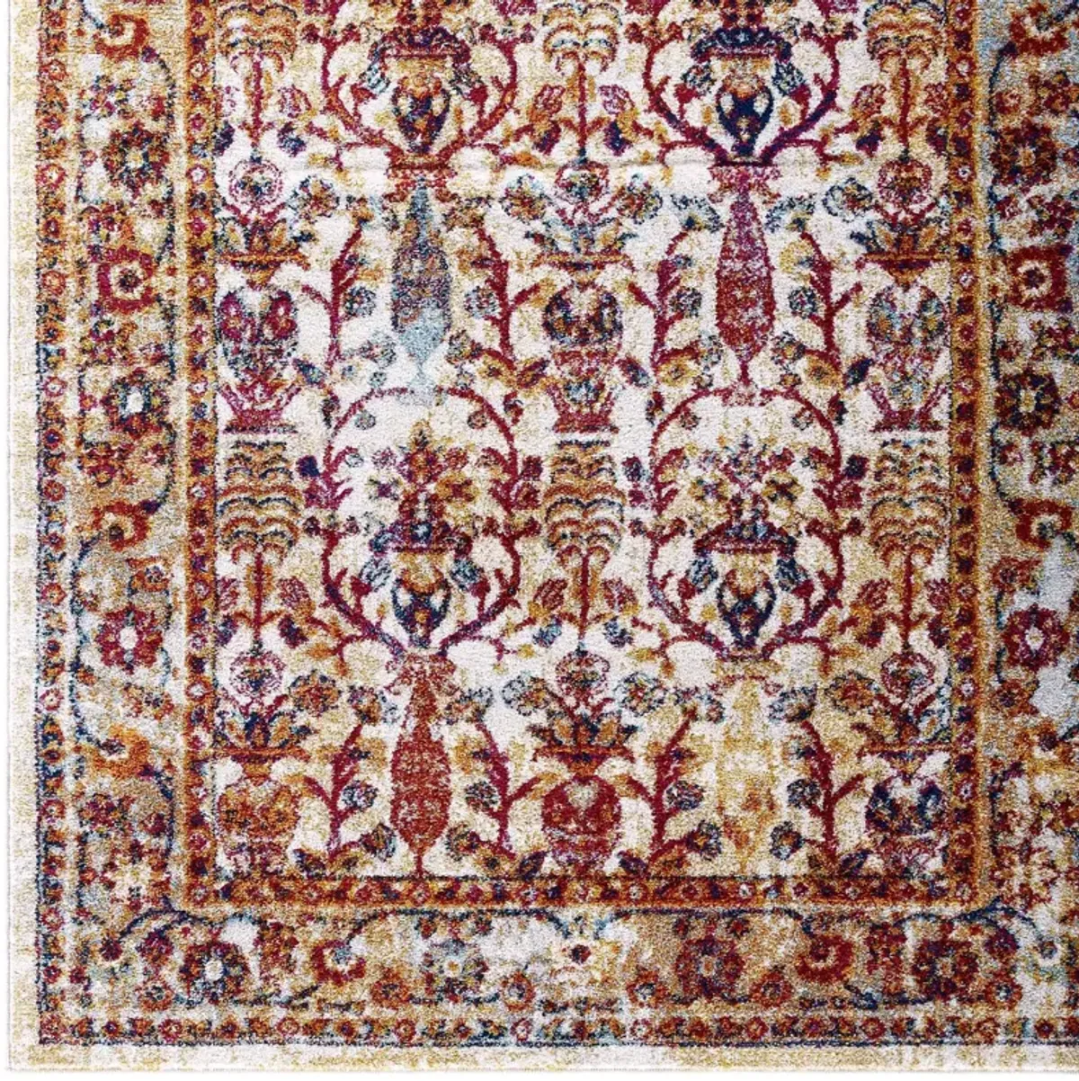 Entourage Jessa Distressed Vintage Floral Lattice 5x8 Area Rug - Ivory, Blue, Orange, Yellow, Red