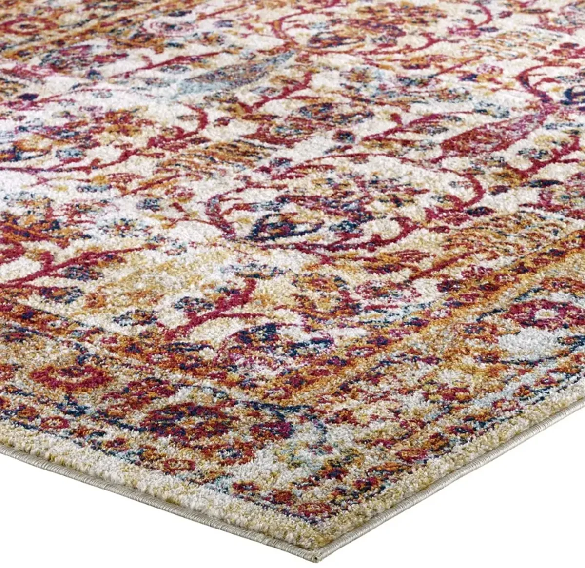 Entourage Jessa Distressed Vintage Floral Lattice 5x8 Area Rug - Ivory, Blue, Orange, Yellow, Red