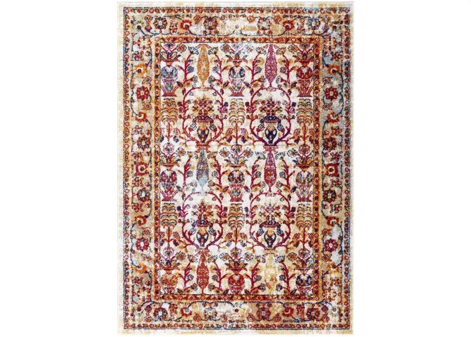 Entourage Jessa Distressed Vintage Floral Lattice 5x8 Area Rug - Ivory, Blue, Orange, Yellow, Red